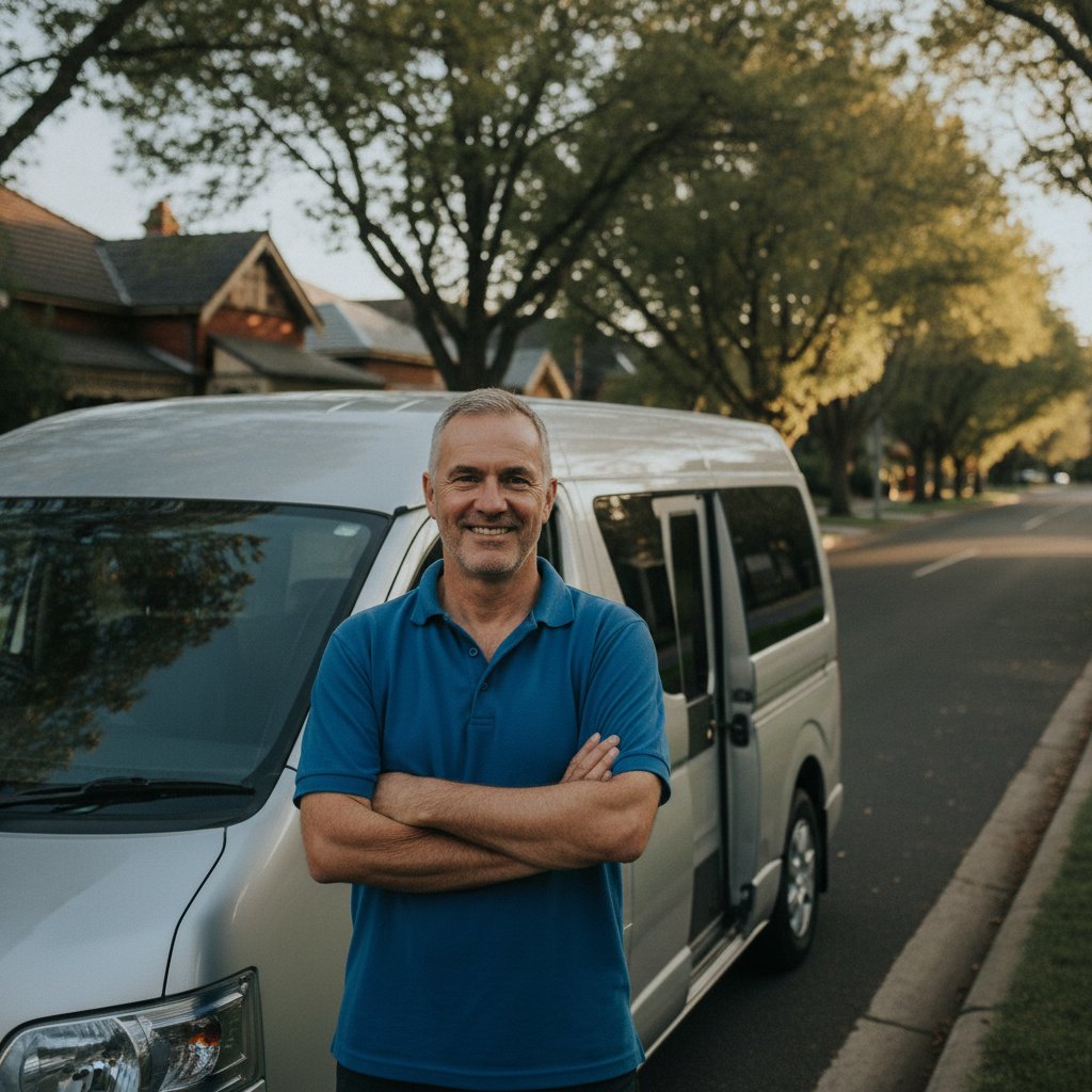 Wheelchair Taxi Melbourne driver standing beside accessible vehicle